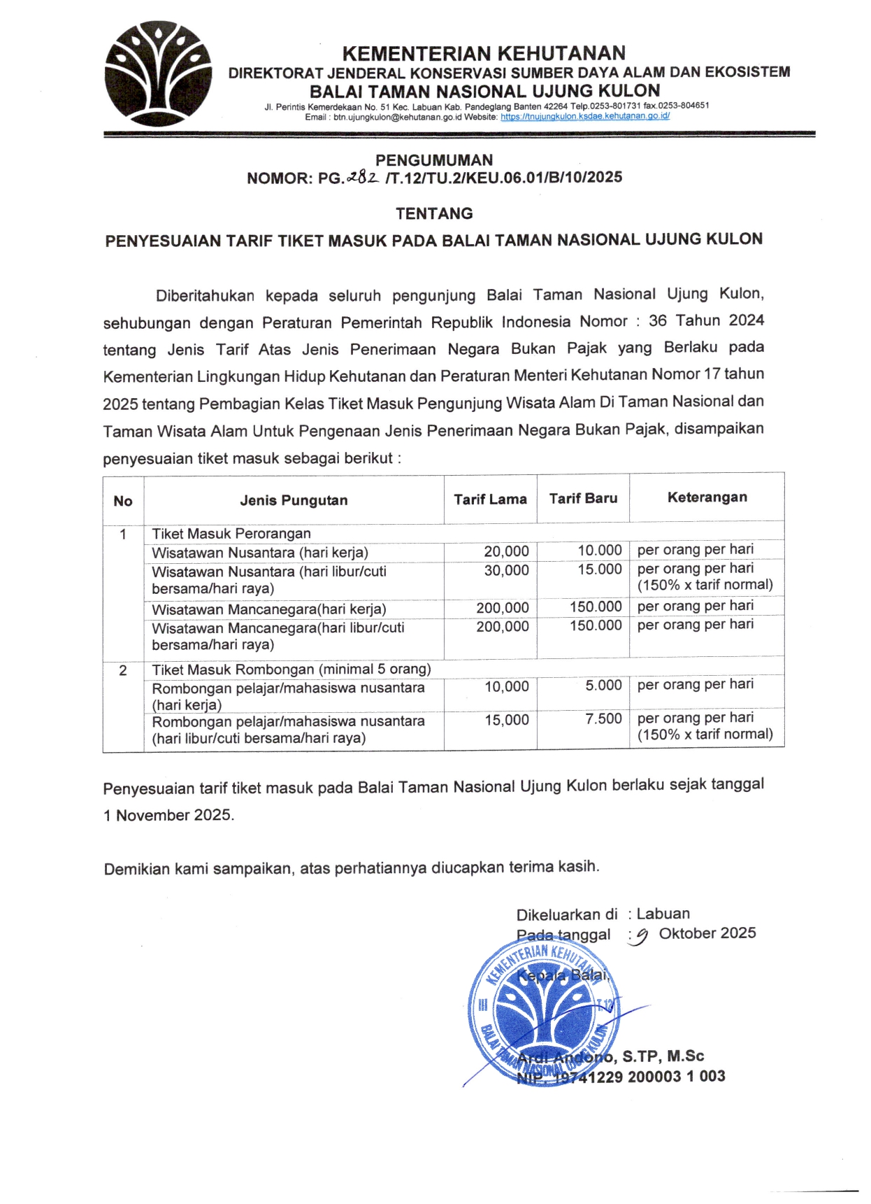 PG. 282_Tentang Penyesuaian Tarif Tiket Masuk pada BTNUK_page-0001.jpg